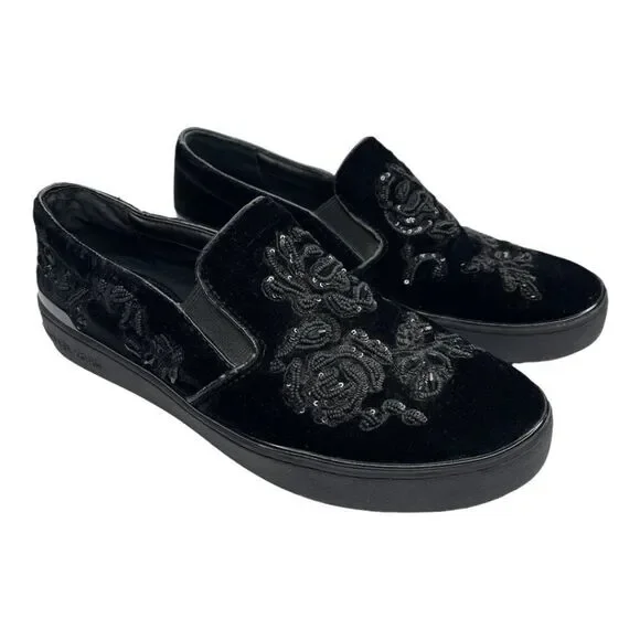 MICHAEL KORS Black Beaded Kyle Velvet Slip On Sneakers  - Picture 2 of 9